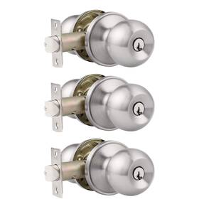 Probrico 716955856813 3 Pack Entry Door Knob Keyed Alike Satin Nickel Finish Lock Handle Entr