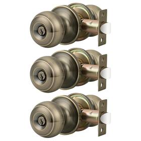 Probrico 717332808548 Antique Brass Door Knobs Lockset Pack Of 3 - Keyed Alike For Enhanced Security