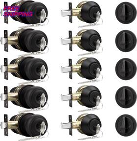 Probrico 744110645422 Entry Door Knob Keyed Alike With Single Cylinder Deadbolt 5 Oil Rubbed Bronze