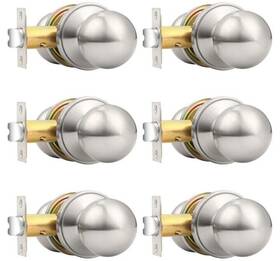 Probrico 840013413127 6 Pk Round Passage Door Knobs Handles For Hall/closet Brushed Nickel Keyless