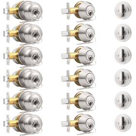Probrico 941154041829 Round Ball Door Knob And Deadbolt Combo Satin Nickel Keyed Alike Pack Of 6