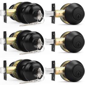 Probrico 941154041935 Entry Door Knob And Deadbolt Lock Set Keyed Alike Flat Black 3 Pack