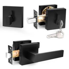 Probrico 941154045131 Flat Black Passage Door Lever With Single Cylinder Deadbolts Combo Pack Mode