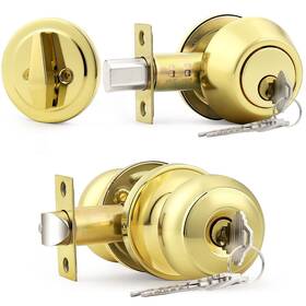 Probrico 941154050807 Keyed Alike Round Ball Entry Door Knob And Single Cylinder Deadbolt Set Poli