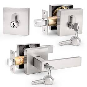 Probrico 941154060585 Square Entrance Lever With Single Cylinder Deadbolt Set Keyed Alike Combo Pac