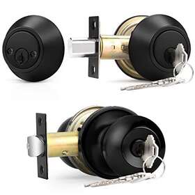 Probrico 941154062473 Flat Black Double Cylinder Handleset Combo Pack Keyed Alike Entry Knobs With Dea