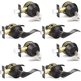 Probrico 972125735157 4 Pack Entry Door Lever With Double Single Deadbolts Combo Key