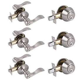 Probrico 972125735232 3 Pack-entry Door Lever And Deadbolt Lock Set Handleset With Single