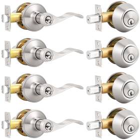 Probrico 972125735317 4 Sets-wave Style Entry Door Handle Set With Double Cylinder