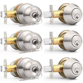 Probrico 972125735782 3 Pack Exterior Door Lock Set With Deadbolt Brushed Nickel Knob Si