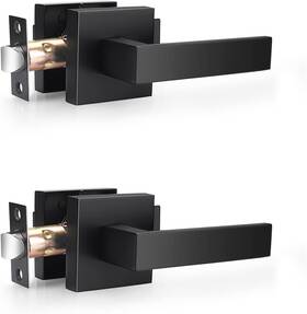 Probrico 972125738523 2 Pack Matte Black Passage Door Handles Square Interior Levers For Hall
