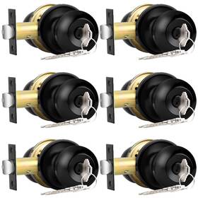 B075s5rl84 Probrico Flat Black Keyed Entry Door Knobs Round Ball Lockset 6 Pack