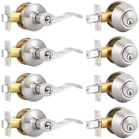 Probrico B07m7mgzkp Front Door Handle Lever 4 Sets-wave Style Entry Set Double