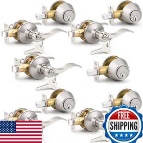 Probrico B07mm3zncb 5 Sets-keyed Alike Entry Door Levers Single Cylinder Deadbolts Keyed