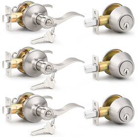 B07mm41kfr Probrico 3-pack Entry Door Lever Deadbolt Lock Set Handleset Keyed Alike Reversi