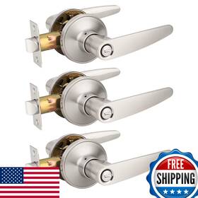 B07q3bvgdm Probrico 3 Pack Privacy Door Levers Satin Nickel Handle Bedroom Bathroom Ke