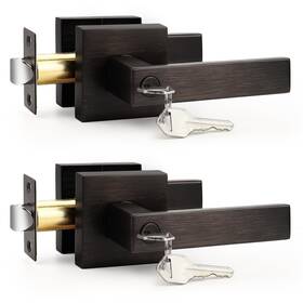 B08crcp2dk Probrico 2 Pack Square Keyed Alike Entry Levers Locks Oil Rubbed Bronze Heavy Du