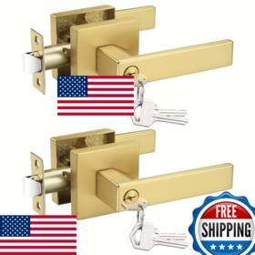 B0ccdnqprp Probrico 2 Pack Gold Entry Door Handles Satin Brass Heavy Duty Interior Exterior