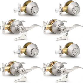 Dl12061et-101sn-combo-4pcs Probrico 4 Pack Keyed Alike Entry Handlset With Single Cylinder Deadbolts Combo