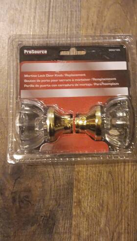 8882185 Prosource Polished Brass Glass Round Mortise Lock Door Knob Set Easy Install