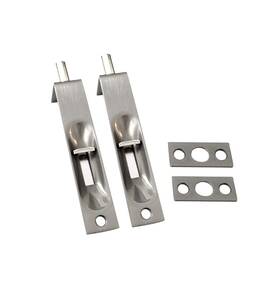 Fp32-002 Qcaa Solid Brass Door Flush Bolt 4 Inch With Square End Brushed Nickel 2 Pack