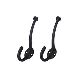 H15-002 Qcaa Zinc Diecast Coat Hook Flat Black 2 Pack