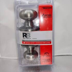 0037249 Reliabilt Baron #0037249 Satin Nickel Keyed Door Knob One Tool Install Ansi