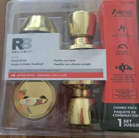 Reliabilt 883351771900 New Gallo Polished Brass Deadbolt Keyed Entry Door Knob Combo