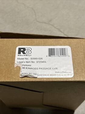 93560-026 Reliabilt Kinross Matte Black Interior Hall/closet Passage Door Handle