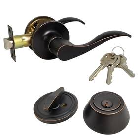 Rs-lr-pa-orb-27 Ri-key Security Passage Lever And Keyed Deadbolt Lock Set Entry Kw1 Oil Rubbed Bronze With Keys