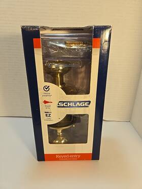 Schlage 043156099023 New Bright Brass Keyed Entry Door Knob W 2 Keys Gold Color 605