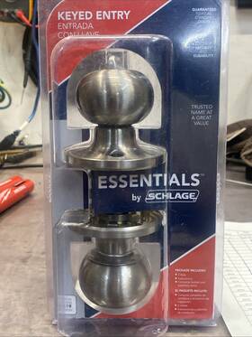 Schlage 043156099139 New Satin Nickel 619 Keyed Entry Door Knob W 2 Keys Gold Color