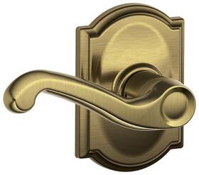 F10fla609cam Schlage 043156120321 F10-fla-cam Flair Passage Door Lever Set - Brass