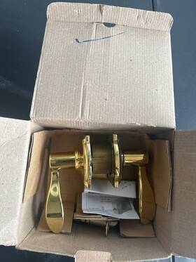 F10acc505cam Schlage 043156159093 Accent Door Lever Set With Camelot Trim - Polished Brass