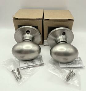Schlage 043156180950 Pair Dummy Door Knobs Oval Ellipse Egg Schalge Satin Nickel 2 Nib With Hardware