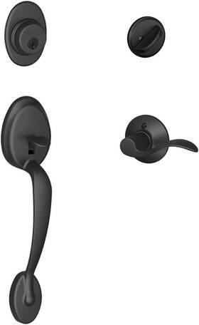 Schlage 043156181452 Plymouth Single Cylinder Handleset And Accent Lever Matte Black - New