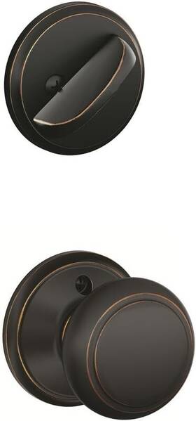 Schlage 043156199105 F59 And 716 Andover Interior Knob With Deadbolt Handleset Aged Bronze