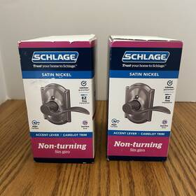 F170 Schlage 043156252688 2 Right Handed Accent Door Lever Camelot Trim Satin Nickel Non-turning