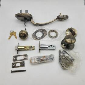 Schlage 043156412785 Plymouth Single Cylinder Handleset And Knob Antique Brass