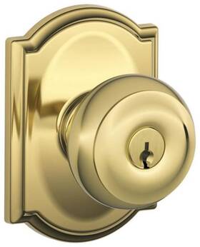 F51ageo605cam Schlage 043156429080 F51-geo-cam Georgian Keyed Entry Door Knob Set - Brass