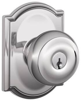 F51ageo625cam Schlage 043156429295 F51-geo-cam Georgian Keyed Entry Door Knob Set - Chrome