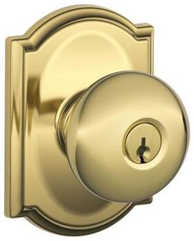 F51aply605cam Schlage 043156429608 F51-ply-cam Plymouth Keyed Entry Door Knob Set - Brass