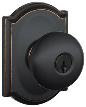 F51aply716cam Schlage 043156429707 F51-ply-cam Plymouth Keyed Entry Door Knob Set - Bronze