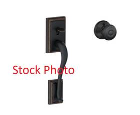 Fe285add716geo Schlage 043156555789 Aged Bronze Addison Style Handleset With Georgian Knob