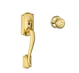Fe285 Schlage 043156651788 Cam 605 Geo Camelot Bright Brass Door Handleset Georgian Knob