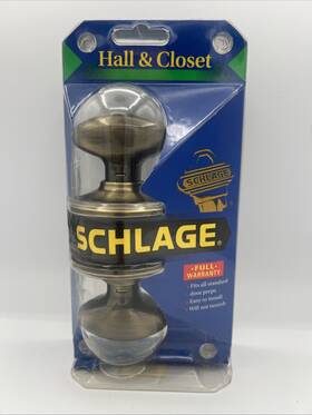 Schlage 043156782055 Antique Brass Hall And Closet Door Knob Oval Handles New Sealed