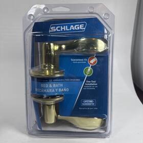 Schlage 043156791620 Bed And Bath Push Button Lock Interior Door Privacy Lever Bright Brass
