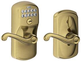 Fe595-ply-fla-609 Schlage 043156896981 Fe595-ply-fla Flex Lock Keypad Entry Leverset - Brass