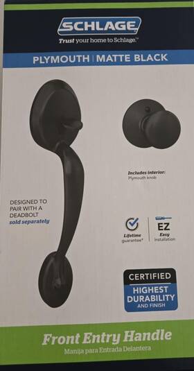 Fe285 Schlage 194555048690 Plymouth Front Door Entry Handle With Knob Matte Black Ply 622 New