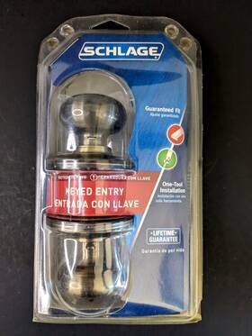 Schlage 194555048737 Plymouth Antique Brass Keyed Entry Door Knob F51 V Ply 609